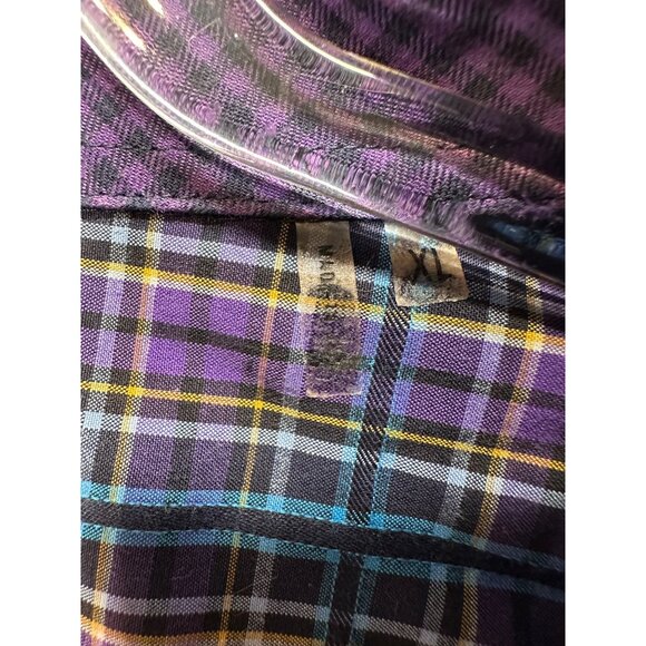 Bugatchi Uomo Mens Classic Fit Purple Plaid Long Sleeve Button-Up Shirt XL - Picture 5 of 8